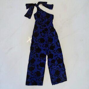 Kate Spade Linen Blend Sz 00 Classic Rose Jumpsuit New York Blue Black Women's